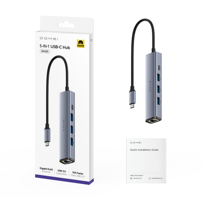 5-In-1 USB-C Hub with Gigabit Ethernet Port, UH605 1.0